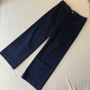 Maeve Anthropologie The Colette Wide Leg Pants Indigo Metallic Shimmer 31T Tall